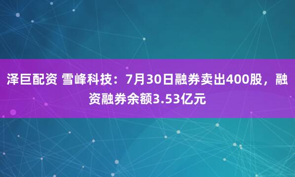 泽巨配资 雪峰科技：7月30日融券卖出400股，融资融券余额3.53亿元